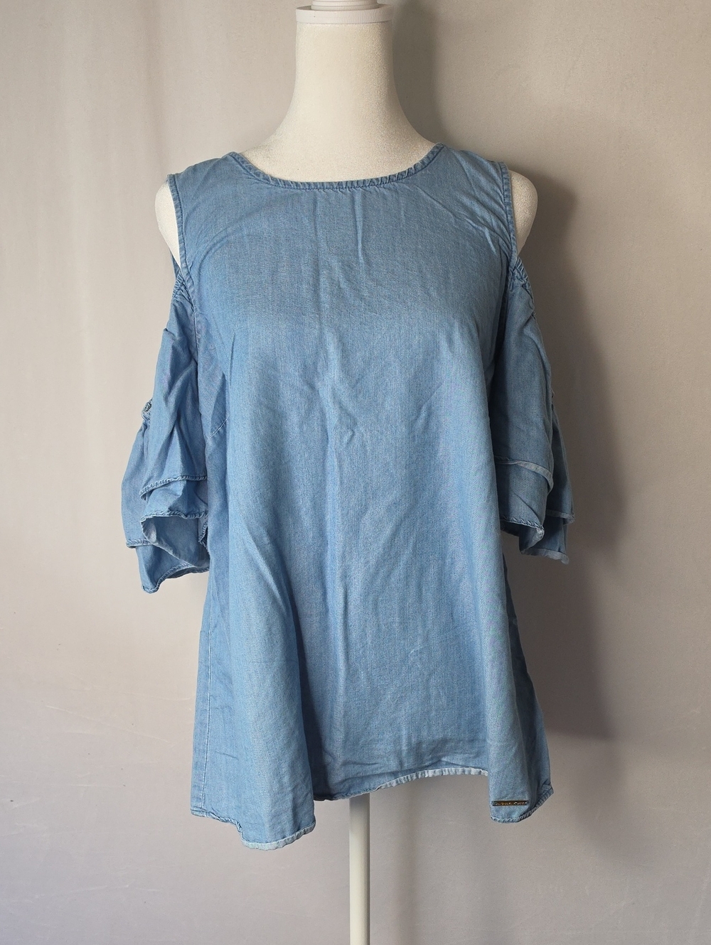 Michael Michael Kors Tencel Cold-Shoulder Ruffle Top Women's Size L Chambra